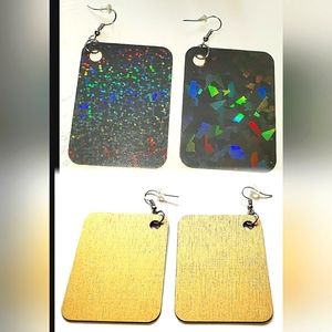 New Handcrafted Italia Holographic & Hand-painted Wood Earrings! 2.5" inch Women